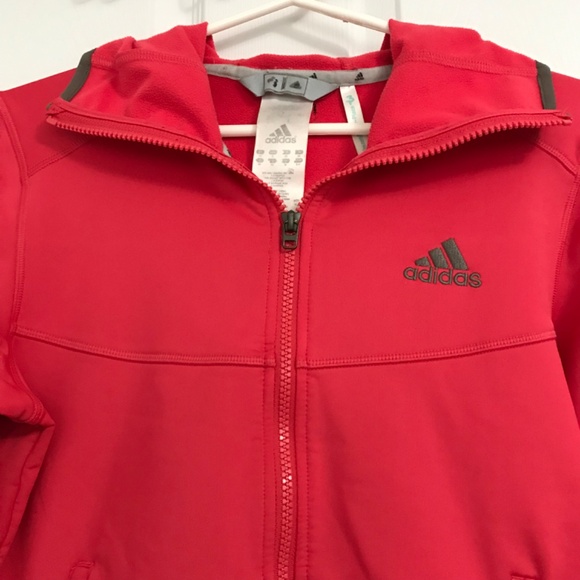 Adidas Women's Performance Sweater Jacket M Zip Up Hood Coral Pink Magenta - Picture 3 of 6